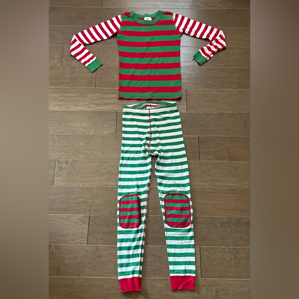 Hanna Andersson Striped with Patchwork Kids Christmas Pajama Set Size 10 (140)